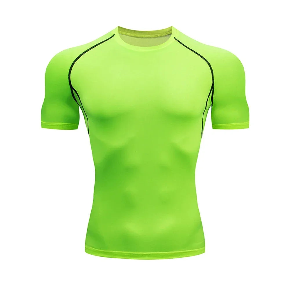 Men'S Bodybuilding Sports Compression Shirt Summer O-Neck T Shirt Gym Fitness Quick Dry Running T Shirt for Man Workout Tops