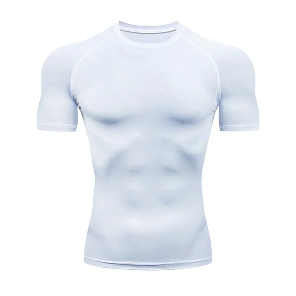 Men'S Bodybuilding Sports Compression Shirt Summer O-Neck T Shirt Gym Fitness Quick Dry Running T Shirt for Man Workout Tops