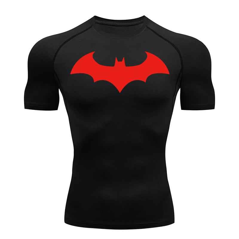Bat Graphic Compression Shirts for Men Short Sleeve Rash Guard Gym Workout Running Tshirt Summer Athletic Quick Dry Tees Tops