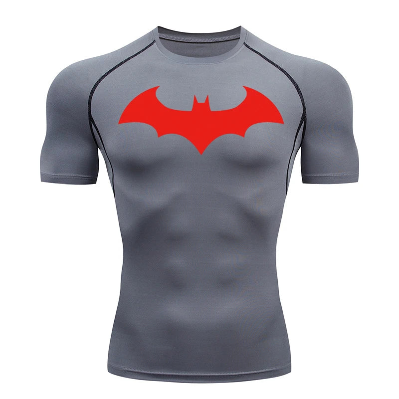 Bat Graphic Compression Shirts for Men Short Sleeve Rash Guard Gym Workout Running Tshirt Summer Athletic Quick Dry Tees Tops