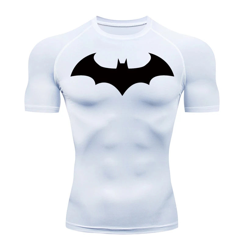 Bat Graphic Compression Shirts for Men Short Sleeve Rash Guard Gym Workout Running Tshirt Summer Athletic Quick Dry Tees Tops